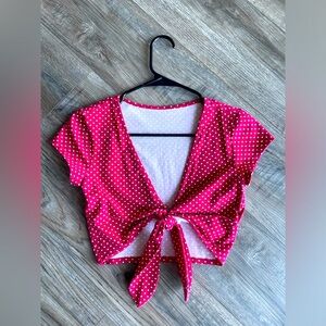 NEW red and white polka dot tie-up crop top